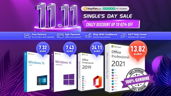 Najlepsze promocje w wyprzeday z okazji 11 listopada w Keysfan: Windows 10 tylko 7,43€, a MS Office 2021 od 13,82€