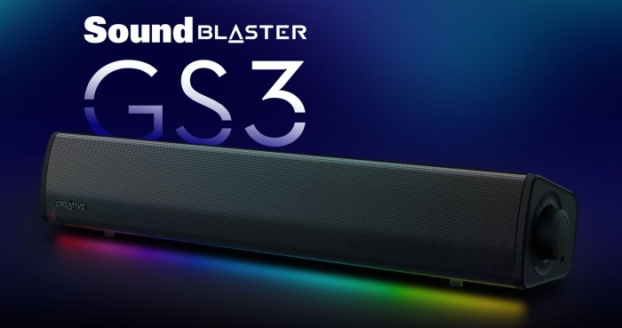 Creative Sound Blaster GS3 to kompaktowy soundbar dla graczy z technologią SuperWide i oświetleniem RGB